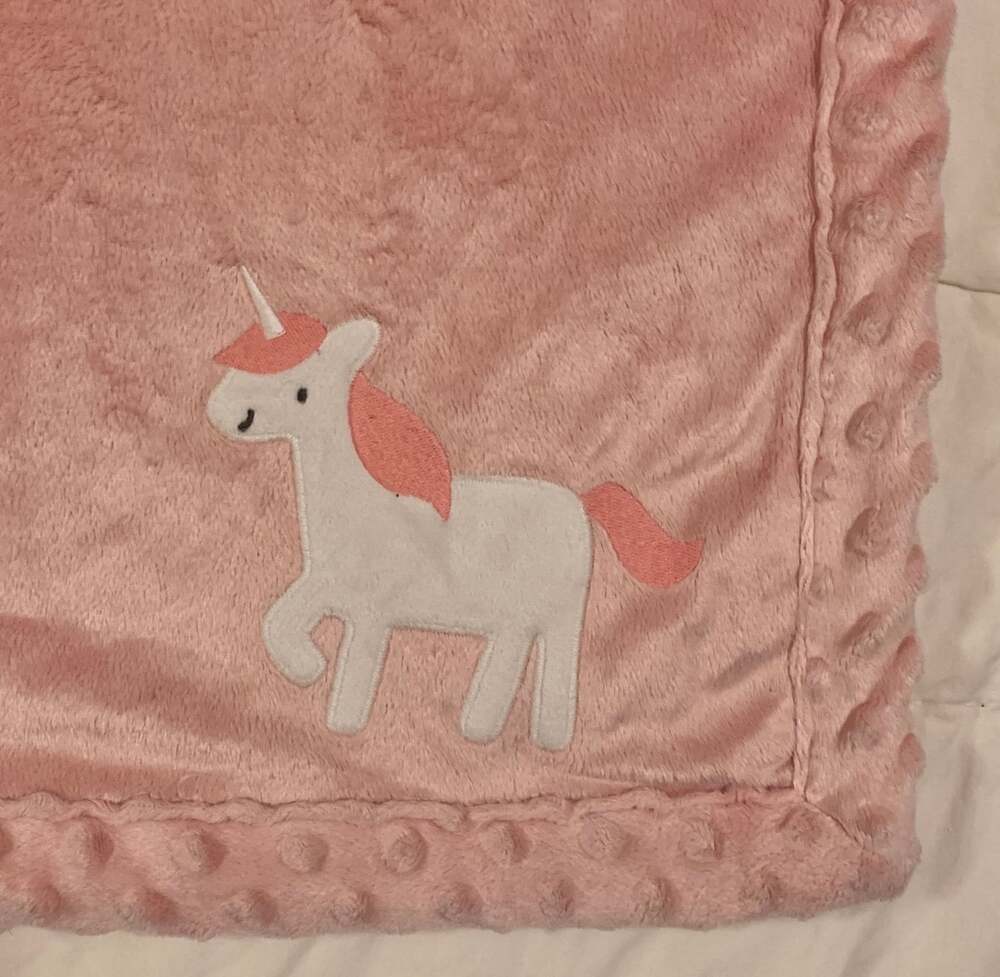 Carters Child Of Mine Pink Unicorn Plush Minky Dot Trim Baby Receiving Blanket